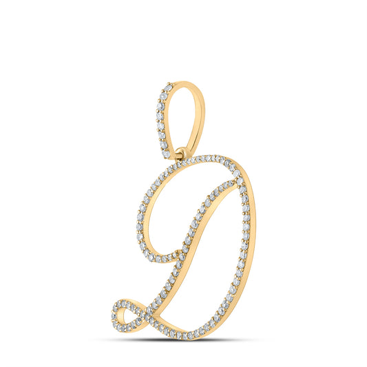 0.6 Ctw Natural Diamond Cursive Initial Letter D Pendant in 10k Yellow Gold