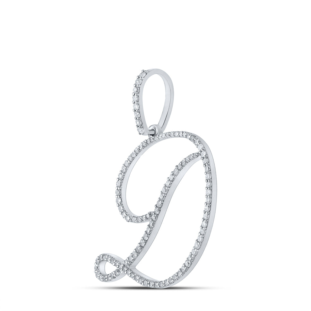 0.6 Ctw Natural Diamond Cursive Initial Letter D Pendant in 10k White Gold