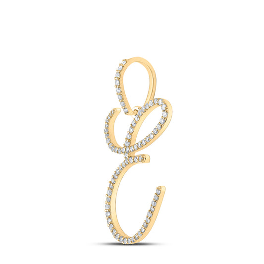 0.48 Ctw Natural Diamond Cursive Initial Letter E Pendant in 10k Yellow Gold