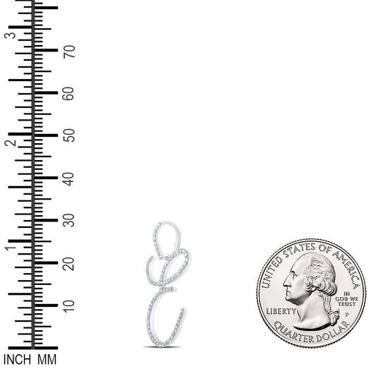 0.47 Ctw Natural Diamond Cursive Initial Letter E Pendant in 10k White Gold