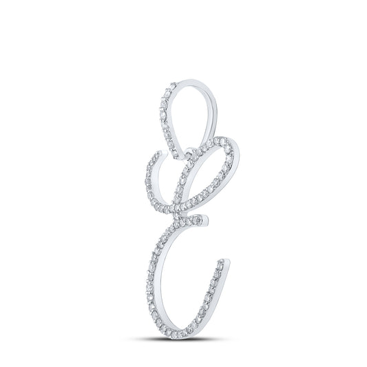 0.47 Ctw Natural Diamond Cursive Initial Letter E Pendant in 10k White Gold