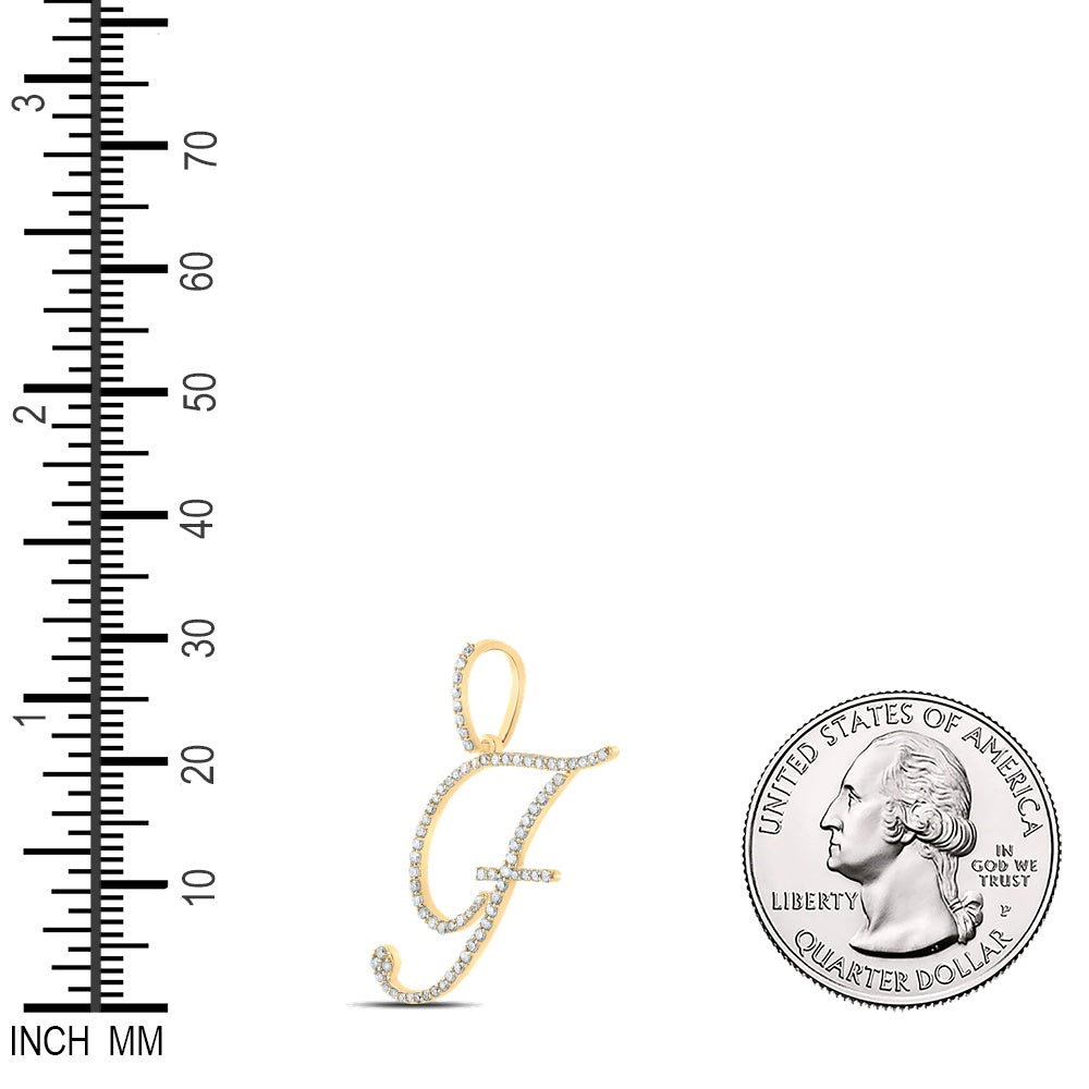0.53 Ctw Natural Diamond Cursive Initial Letter F Pendant in 10k Yellow Gold