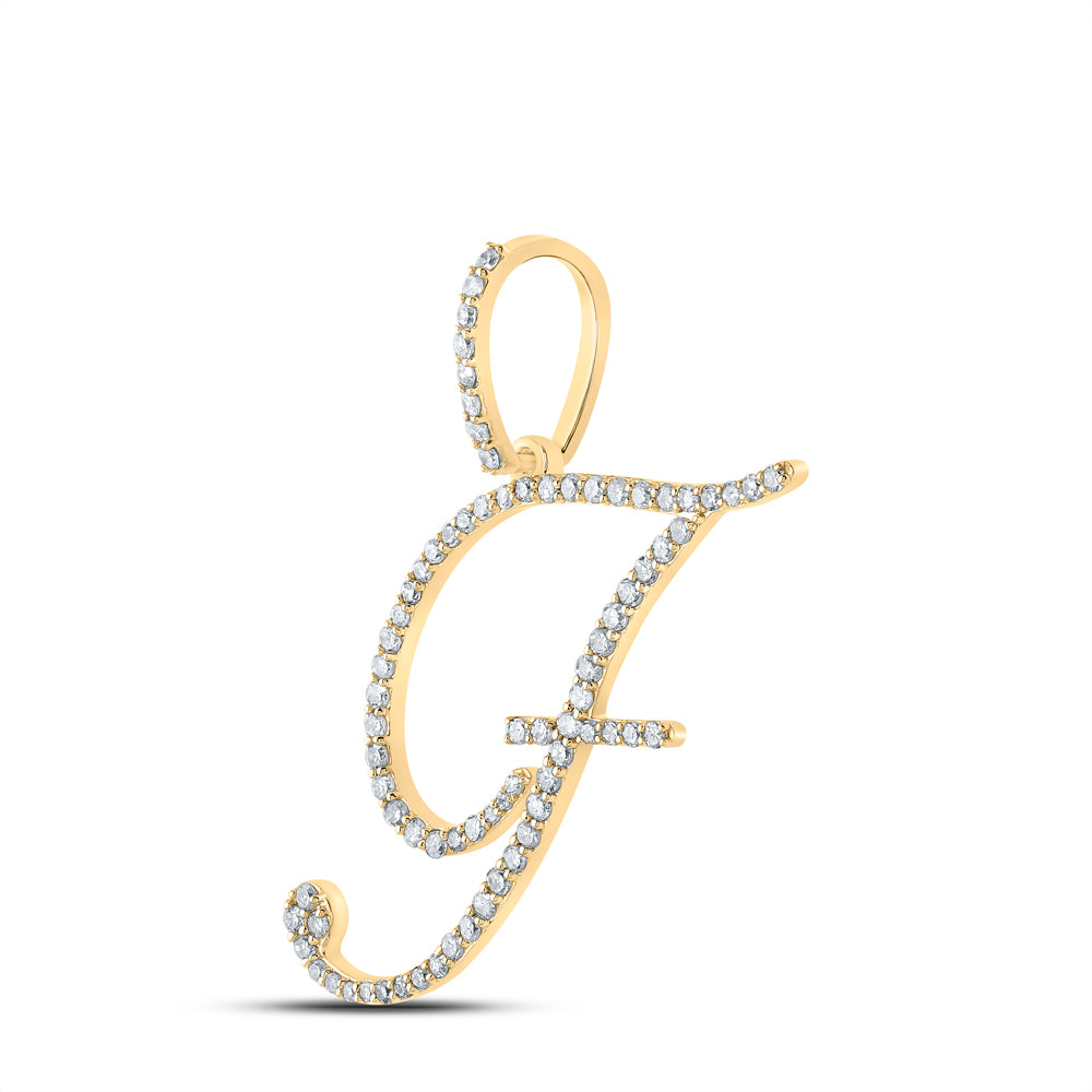 0.53 Ctw Natural Diamond Cursive Initial Letter F Pendant in 10k Yellow Gold