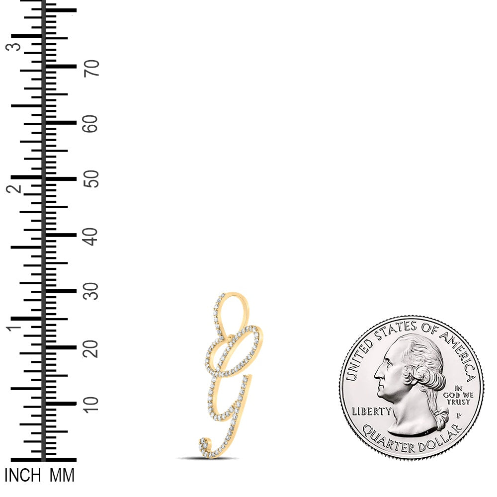 0.56 Ctw Natural Diamond Cursive Initial Letter G Pendant in 10k Yellow Gold
