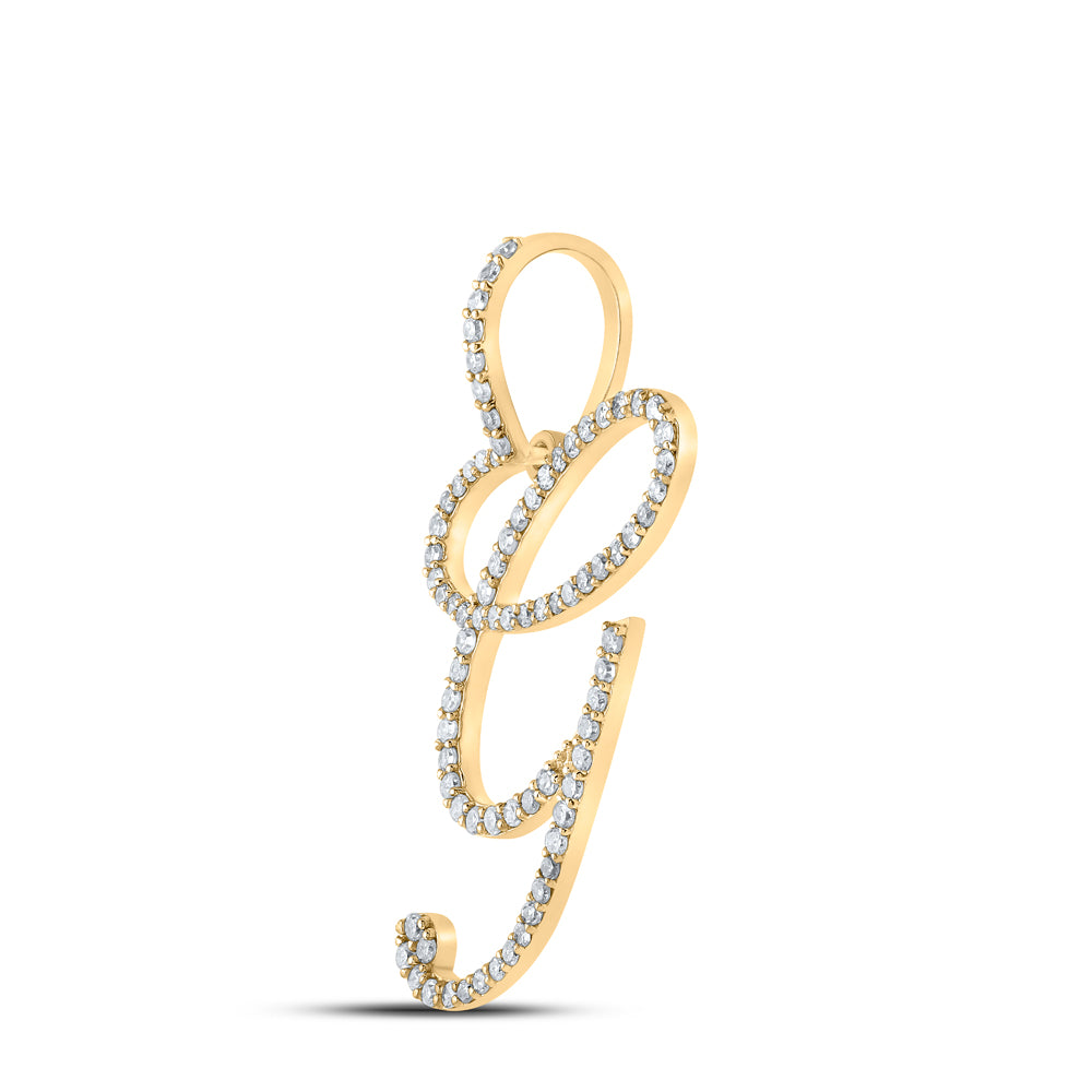 0.56 Ctw Natural Diamond Cursive Initial Letter G Pendant in 10k Yellow Gold