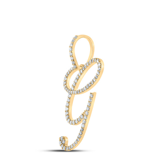 0.56 Ctw Natural Diamond Cursive Initial Letter G Pendant in 10k Yellow Gold