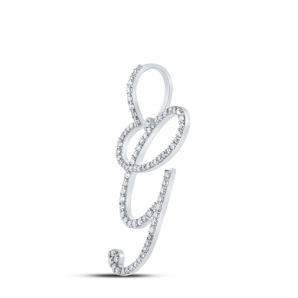 0.56 Ctw Natural Diamond Cursive Initial Letter G Pendant in 10k White Gold