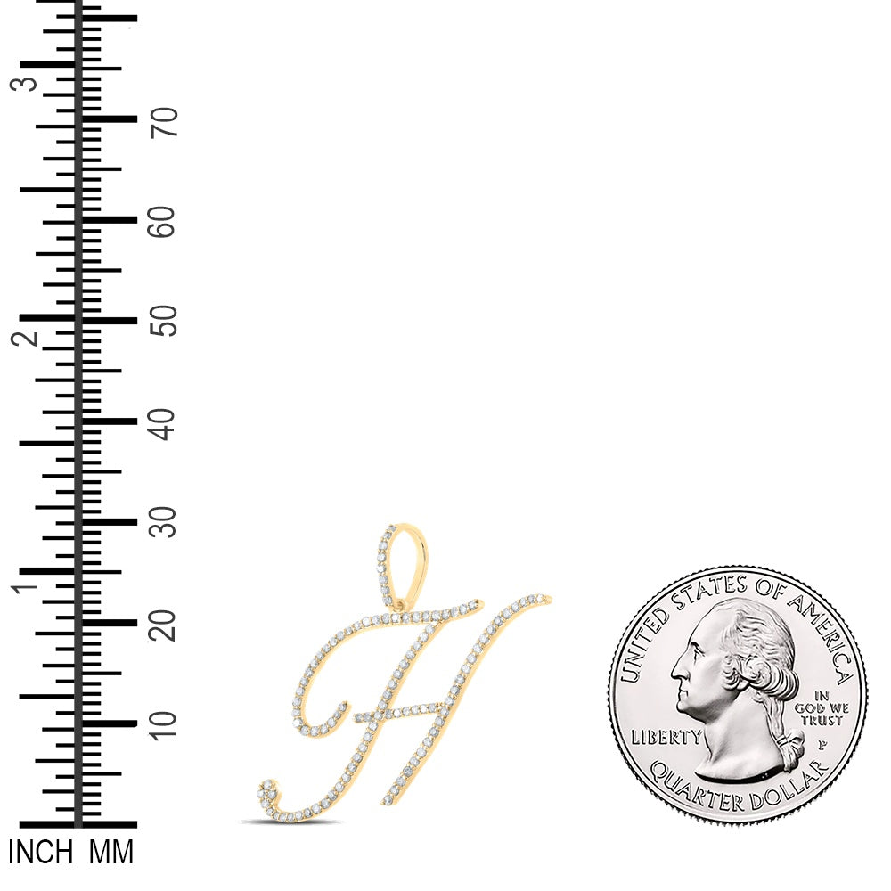 0.68 Ctw Natural Diamond Cursive Initial Letter H Pendant in 10k Yellow Gold