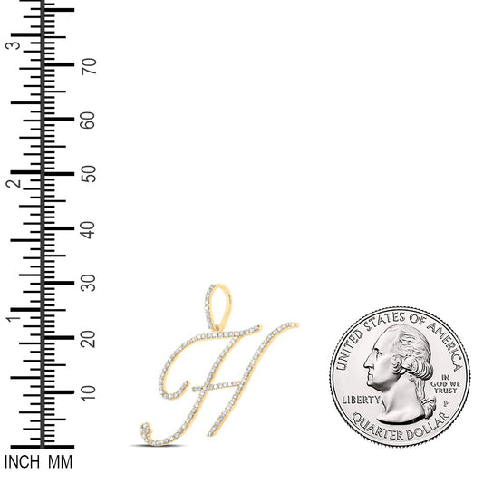 0.68 Ctw Natural Diamond Cursive Initial Letter H Pendant in 10k Yellow Gold