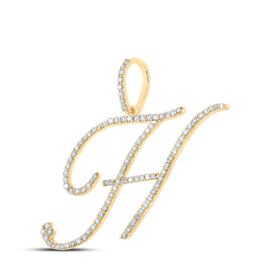 0.68 Ctw Natural Diamond Cursive Initial Letter H Pendant in 10k Yellow Gold