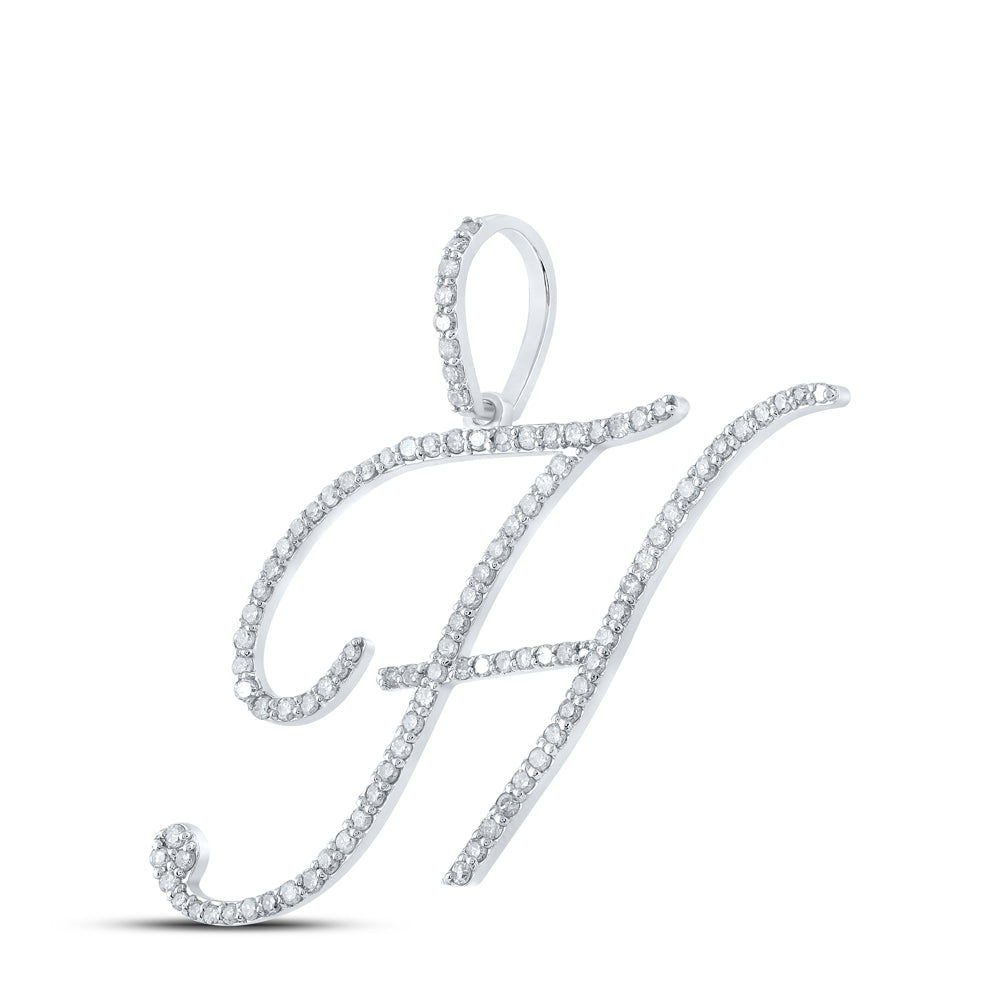 0.67 Ctw Natural Diamond Cursive Initial Letter H Pendant in 10k White Gold