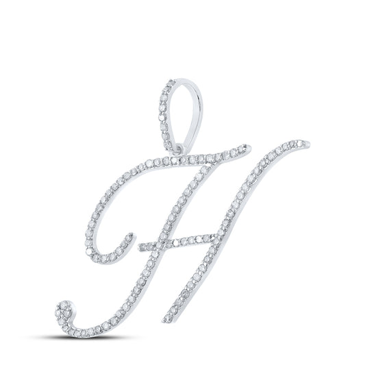 0.67 Ctw Natural Diamond Cursive Initial Letter H Pendant in 10k White Gold