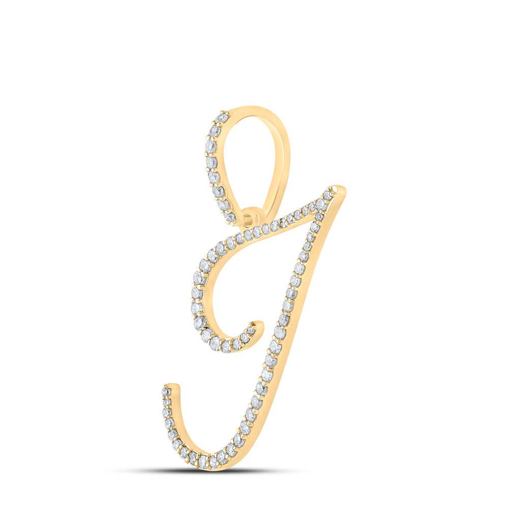 0.38 Ctw Natural Diamond Cursive Initial Letter J Pendant in 10k Yellow Gold