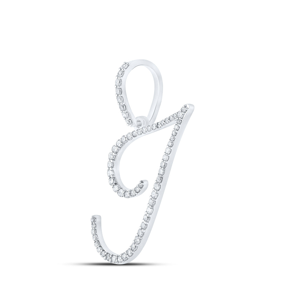 0.38 Ctw Natural Diamond Cursive Initial Letter J Pendant in 10k White Gold