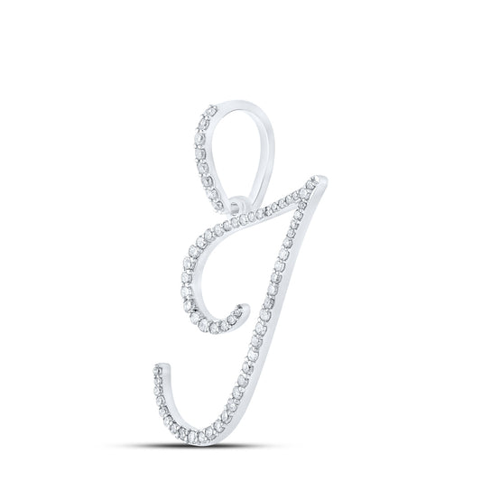 0.38 Ctw Natural Diamond Cursive Initial Letter J Pendant in 10k White Gold