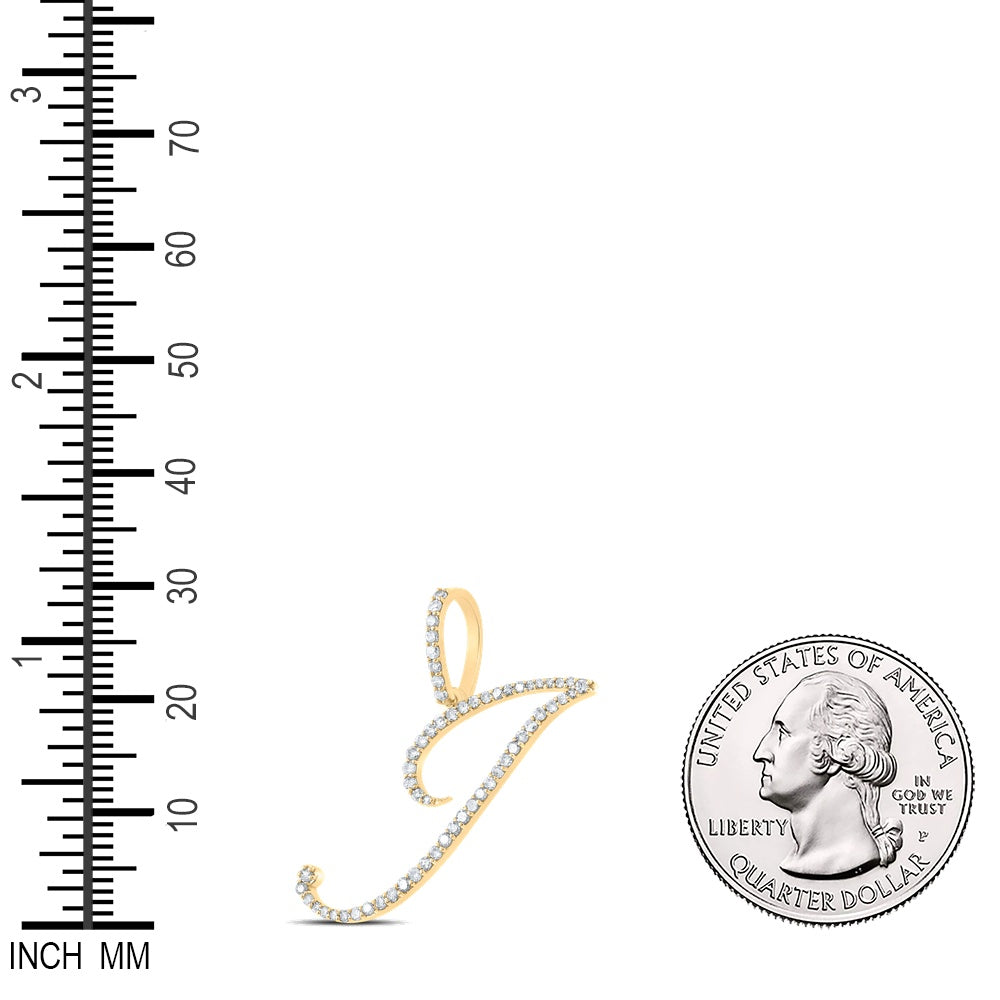 0.35 Ctw Natural Diamond Cursive Initial Letter J Pendant in 10k Yellow Gold