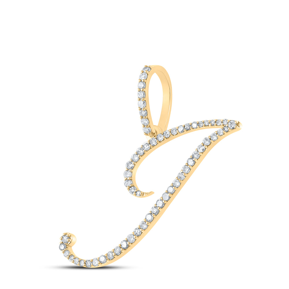 0.35 Ctw Natural Diamond Cursive Initial Letter J Pendant in 10k Yellow Gold