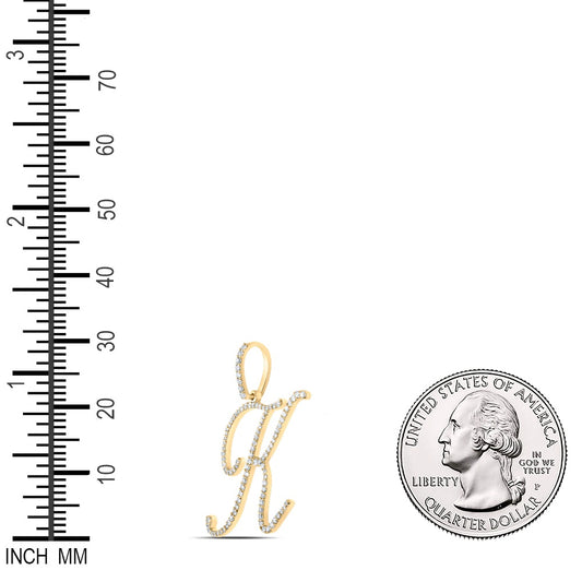 0.57 Ctw Natural Diamond Cursive Initial Letter K Pendant in 10k Yellow Gold