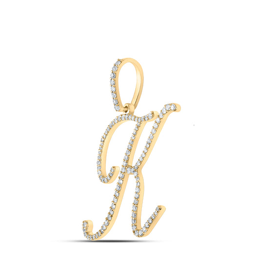 0.57 Ctw Natural Diamond Cursive Initial Letter K Pendant in 10k Yellow Gold