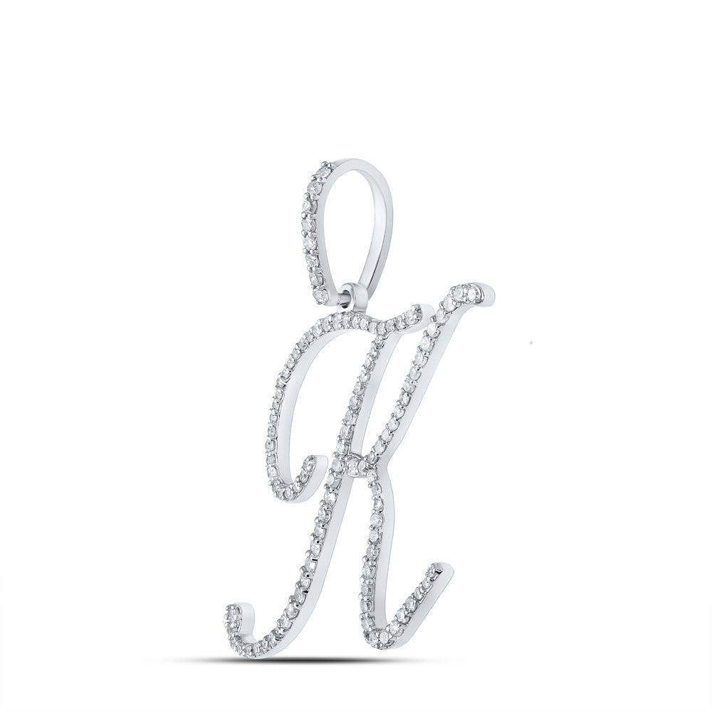 0.5 Ctw Natural Diamond Cursive Initial Letter K Pendant in 10k White Gold