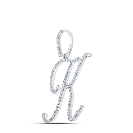 0.5 Ctw Natural Diamond Cursive Initial Letter K Pendant in 10k White Gold
