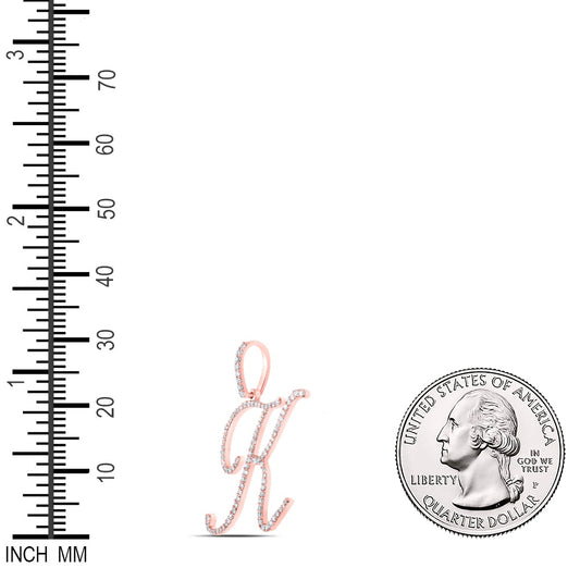 0.56 Ctw Natural Diamond Cursive Initial Letter K Pendant in 10k Rose Gold