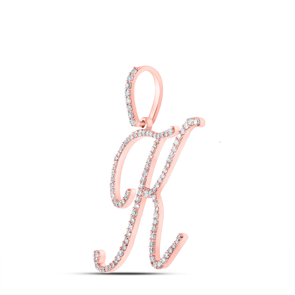 0.56 Ctw Natural Diamond Cursive Initial Letter K Pendant in 10k Rose Gold