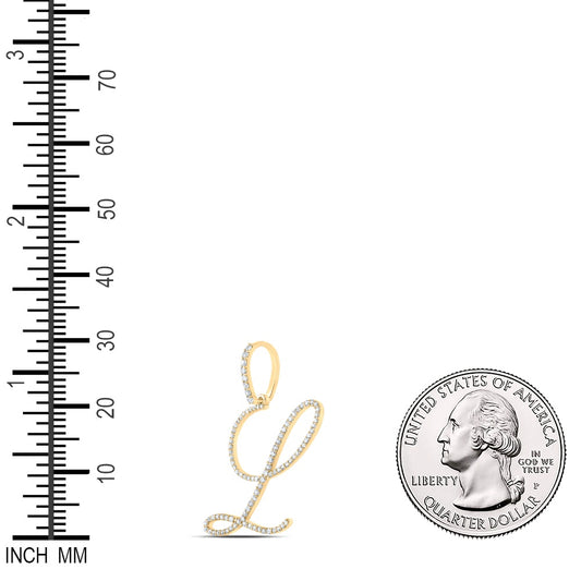 0.49 Ctw Natural Diamond Cursive Initial Letter L Pendant in 10k Yellow Gold
