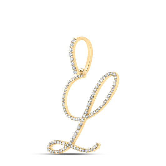 0.49 Ctw Natural Diamond Cursive Initial Letter L Pendant in 10k Yellow Gold