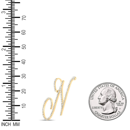 0.58 Ctw Natural Diamond Cursive Initial Letter N Pendant in 10k Yellow Gold