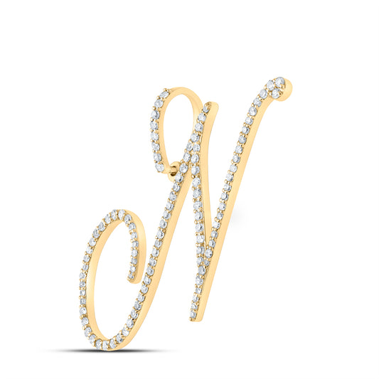 0.58 Ctw Natural Diamond Cursive Initial Letter N Pendant in 10k Yellow Gold