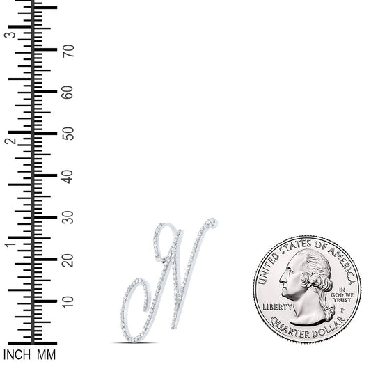 0.58 Ctw Natural Diamond Cursive Initial Letter N Pendant in 10k White Gold
