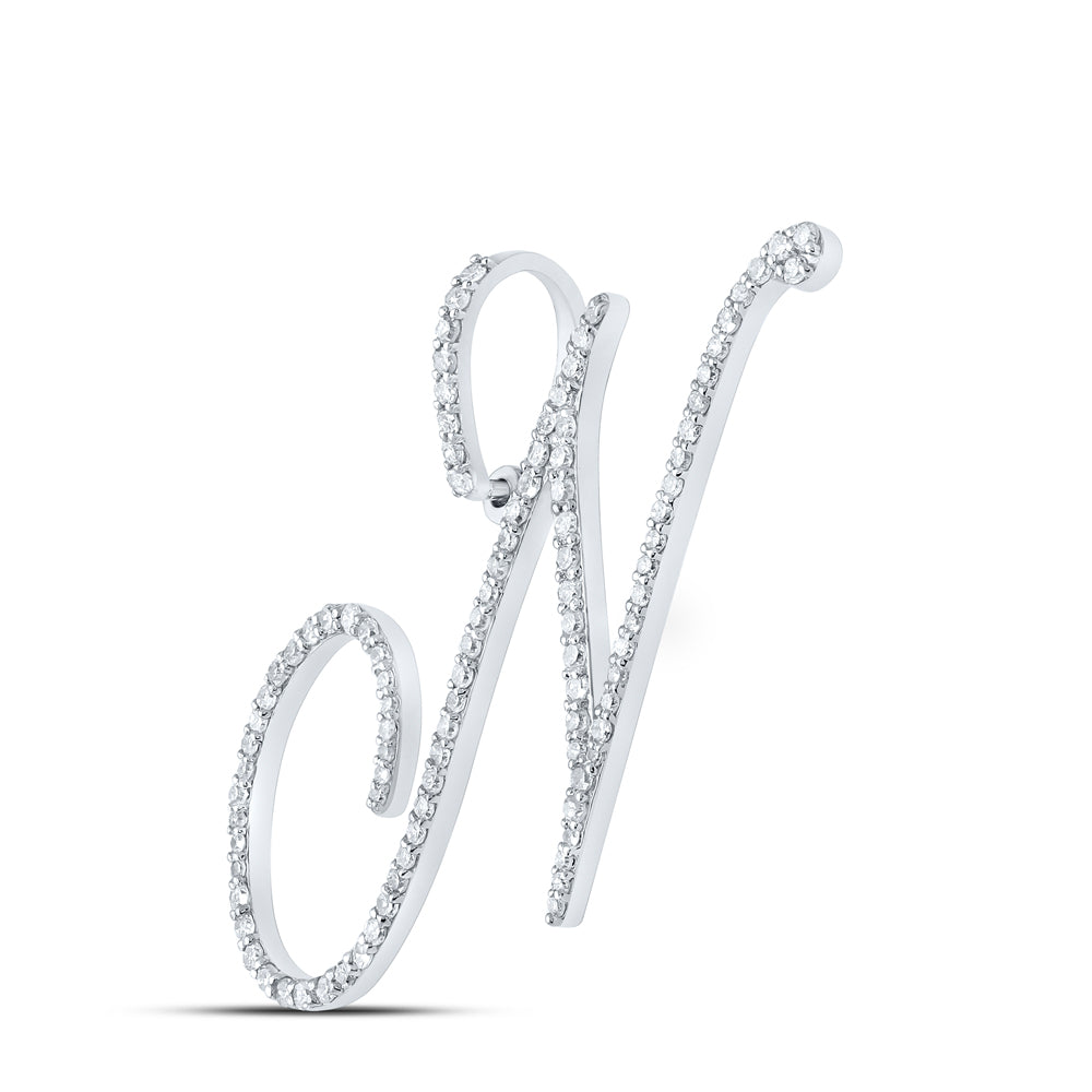 0.58 Ctw Natural Diamond Cursive Initial Letter N Pendant in 10k White Gold