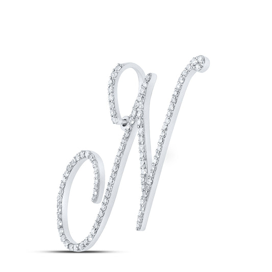 0.58 Ctw Natural Diamond Cursive Initial Letter N Pendant in 10k White Gold