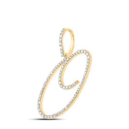 0.42 Ctw Natural Diamond Cursive Initial Letter O Pendant in 10k Yellow Gold