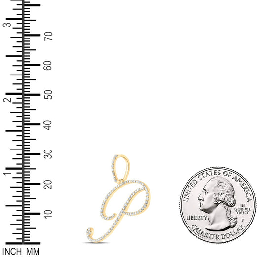 0.51 Ctw Natural Diamond Cursive Initial Letter P Pendant in 10k Yellow Gold