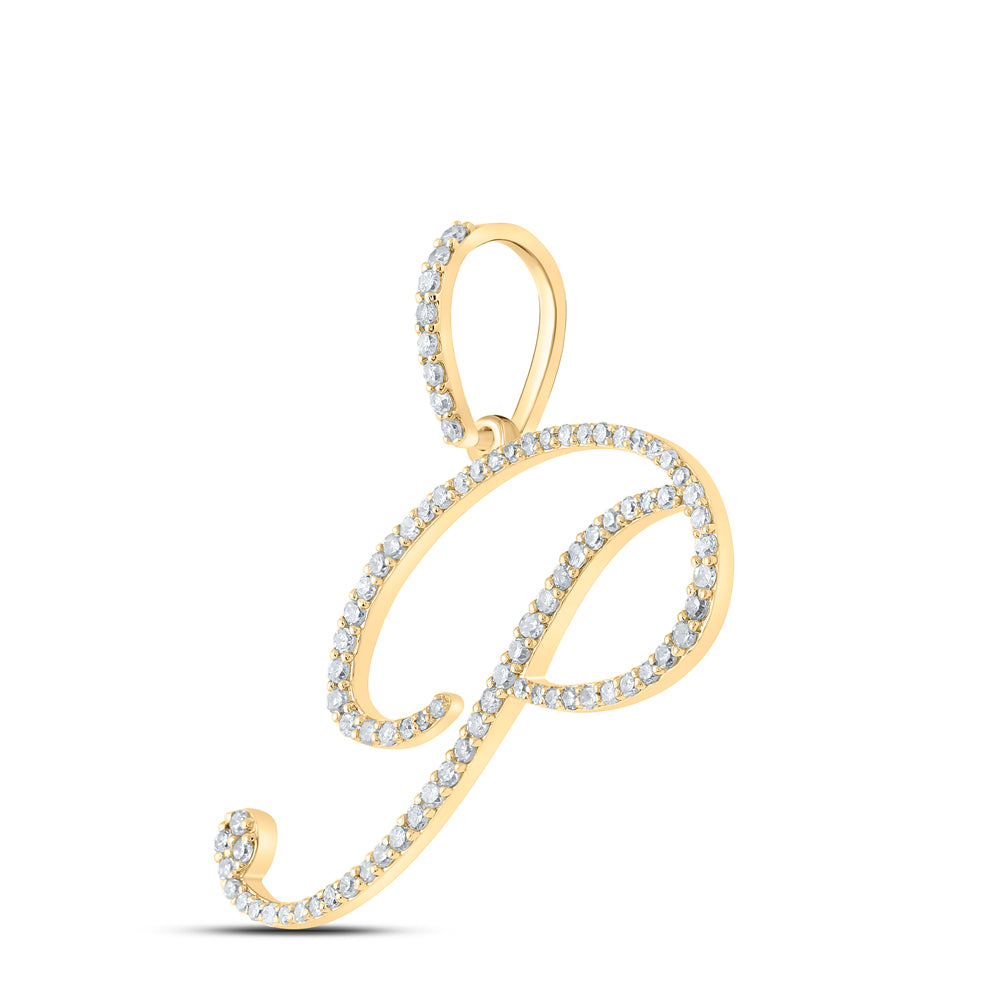 0.51 Ctw Natural Diamond Cursive Initial Letter P Pendant in 10k Yellow Gold