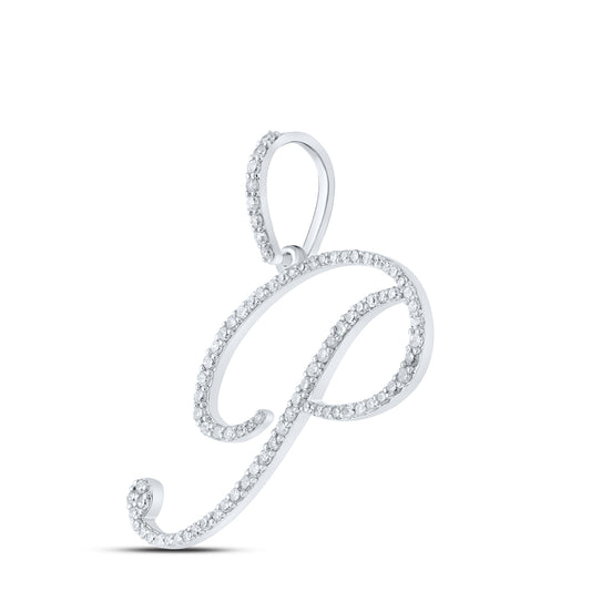 0.51 Ctw Natural Diamond Cursive Initial Letter P Pendant in 10k White Gold