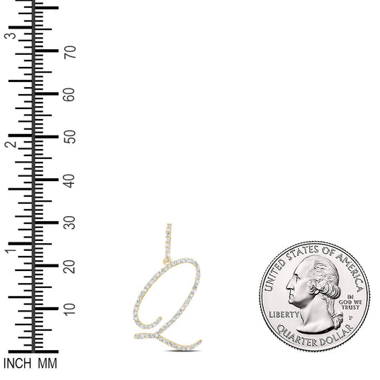 0.47 Ctw Natural Diamond Cursive Initial Letter Q Pendant in 10k Yellow Gold