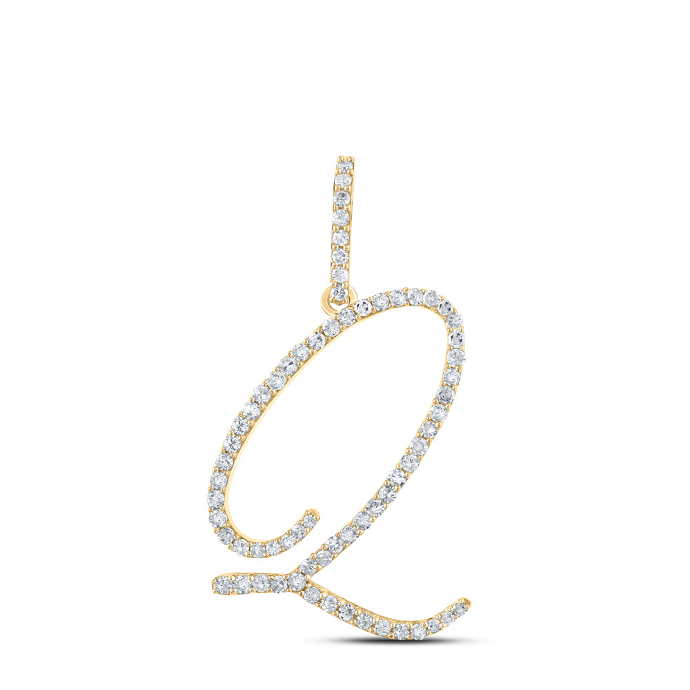0.47 Ctw Natural Diamond Cursive Initial Letter Q Pendant in 10k Yellow Gold