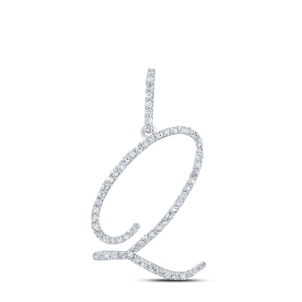 0.47 Ctw Natural Diamond Cursive Initial Letter Q Pendant in 10k White Gold
