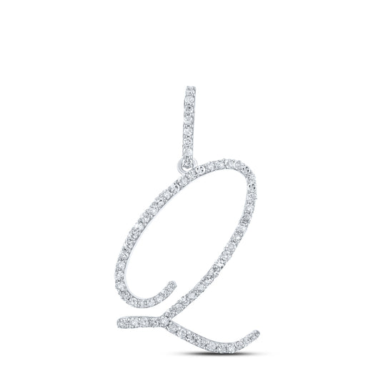 0.47 Ctw Natural Diamond Cursive Initial Letter Q Pendant in 10k White Gold
