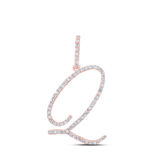 0.45 Ctw Natural Diamond Cursive Initial Letter Q Pendant in 10k Rose Gold