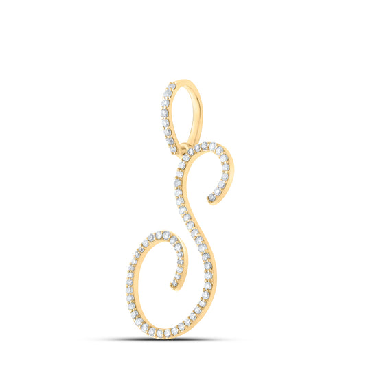 0.43 Ctw Natural Diamond Cursive Initial Letter S Pendant in 10k Yellow Gold