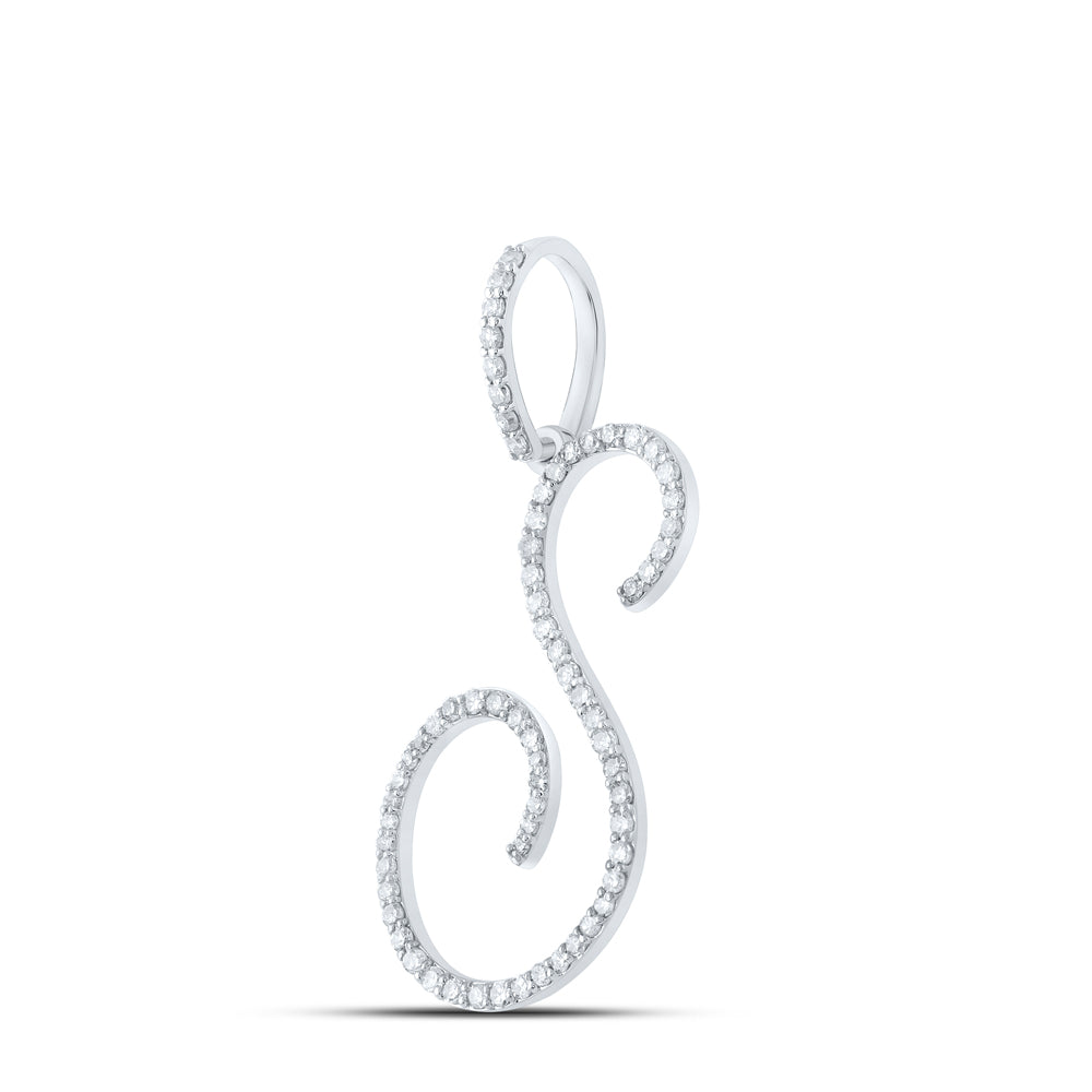 0.43 Ctw Natural Diamond Cursive Initial Letter S Pendant in 10k White Gold