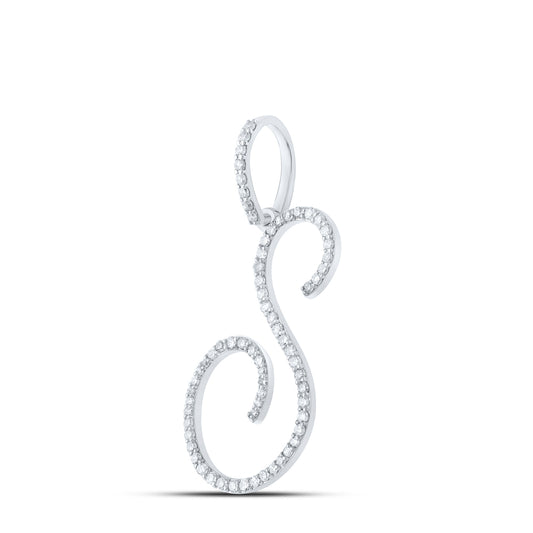0.43 Ctw Natural Diamond Cursive Initial Letter S Pendant in 10k White Gold