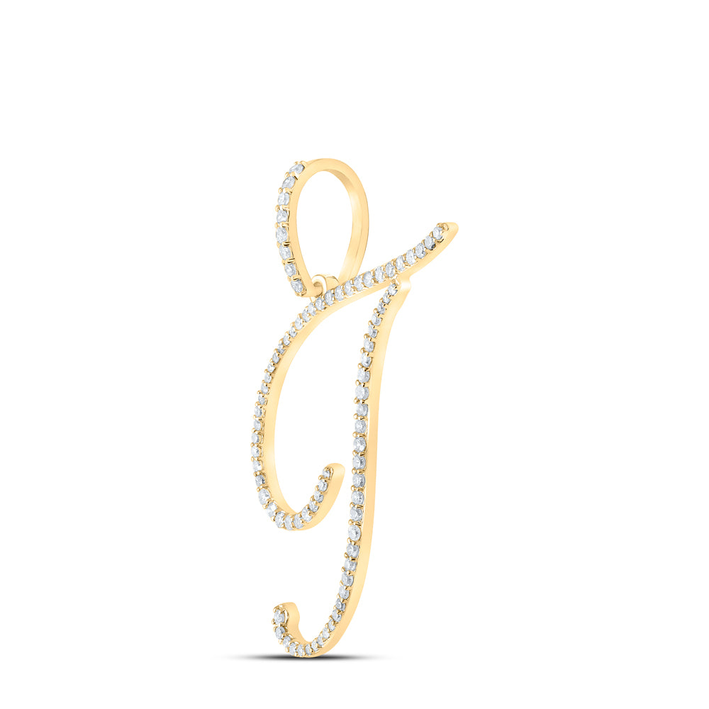 0.42 Ctw Natural Diamond Cursive Initial Letter T Pendant in 10k Yellow Gold