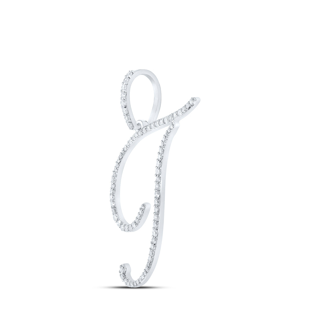 0.42 Ctw Natural Diamond Cursive Initial Letter T Pendant in 10k White Gold