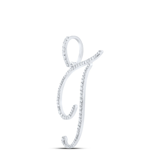 0.42 Ctw Natural Diamond Cursive Initial Letter T Pendant in 10k White Gold