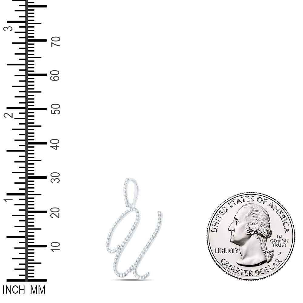 0.55 Ctw Natural Diamond Cursive Initial Letter U Pendant in 10k White Gold